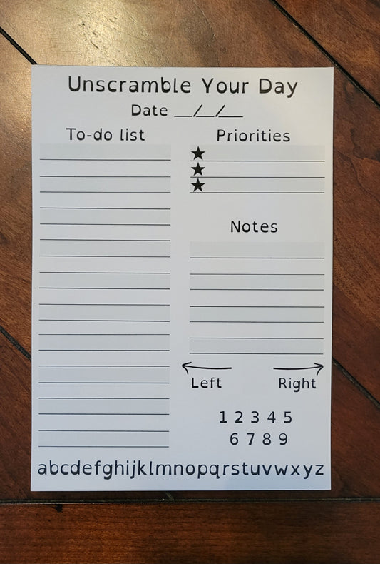 Unscramble Your Day – Dyslexia‑Friendly 5x7 Day Planner Notepad with To‑Do List, Priorities, Notes, Alphabet & Number Line