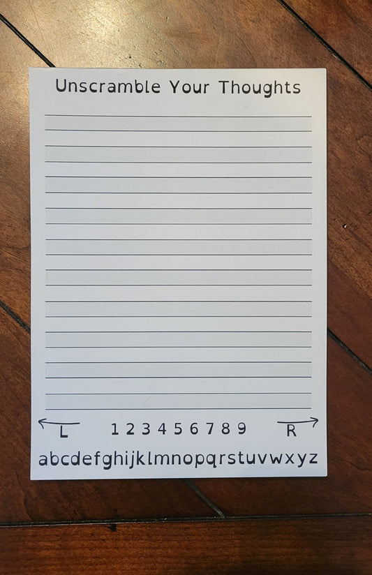Unscramble Your Thoughts – Dyslexia‑Friendly 5x7 Lined Notepad with High‑Contrast Lines, Alphabet & Number Line