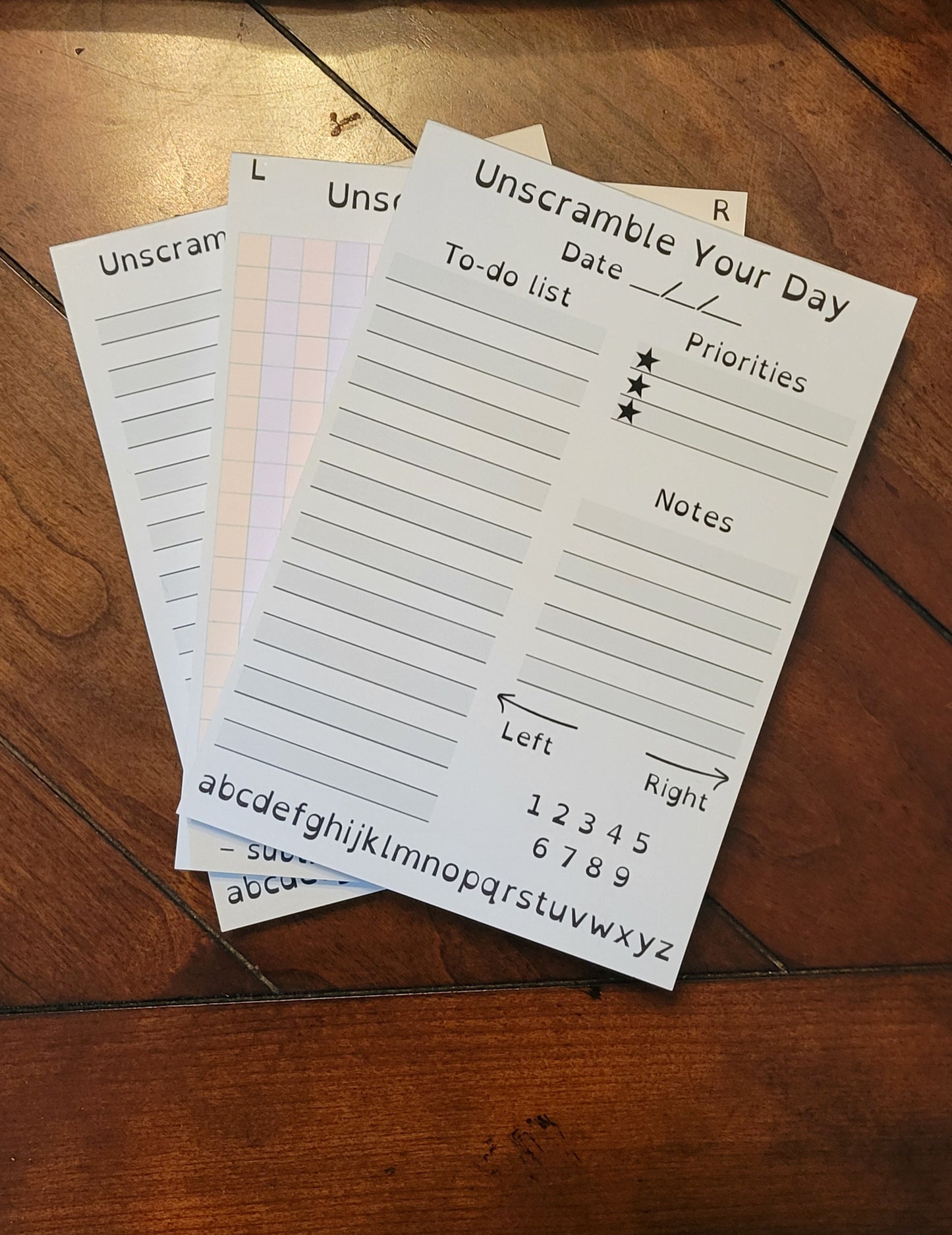 Unscramble Notepad Bundle – Set of 3 Dyslexia‑Friendly 5x7 Notepads with Visual Supports, High‑Contrast Layouts & Number Lines
